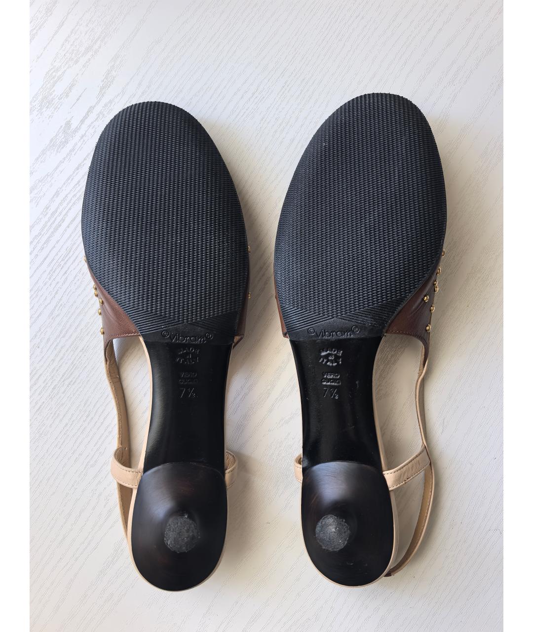 CASADEI Коричневые кожаные лодочки на низком каблуке, фото 6