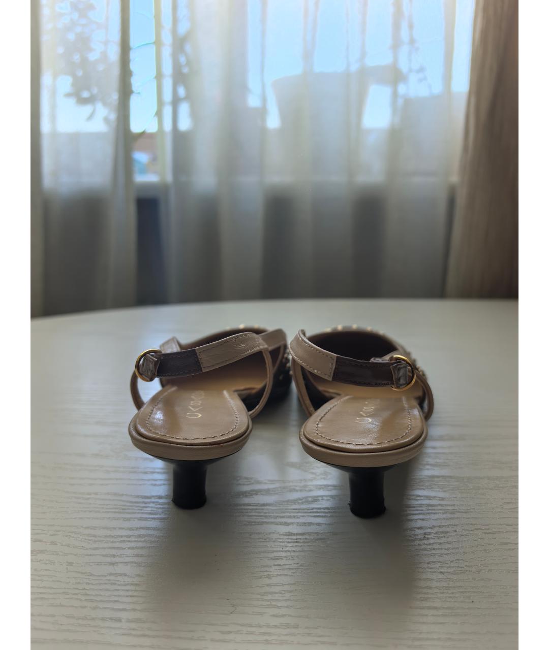 CASADEI Коричневые кожаные лодочки на низком каблуке, фото 4