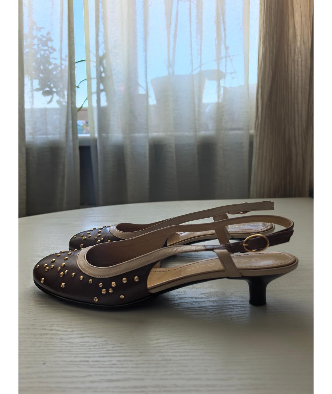 CASADEI Коричневые кожаные лодочки на низком каблуке, фото 7