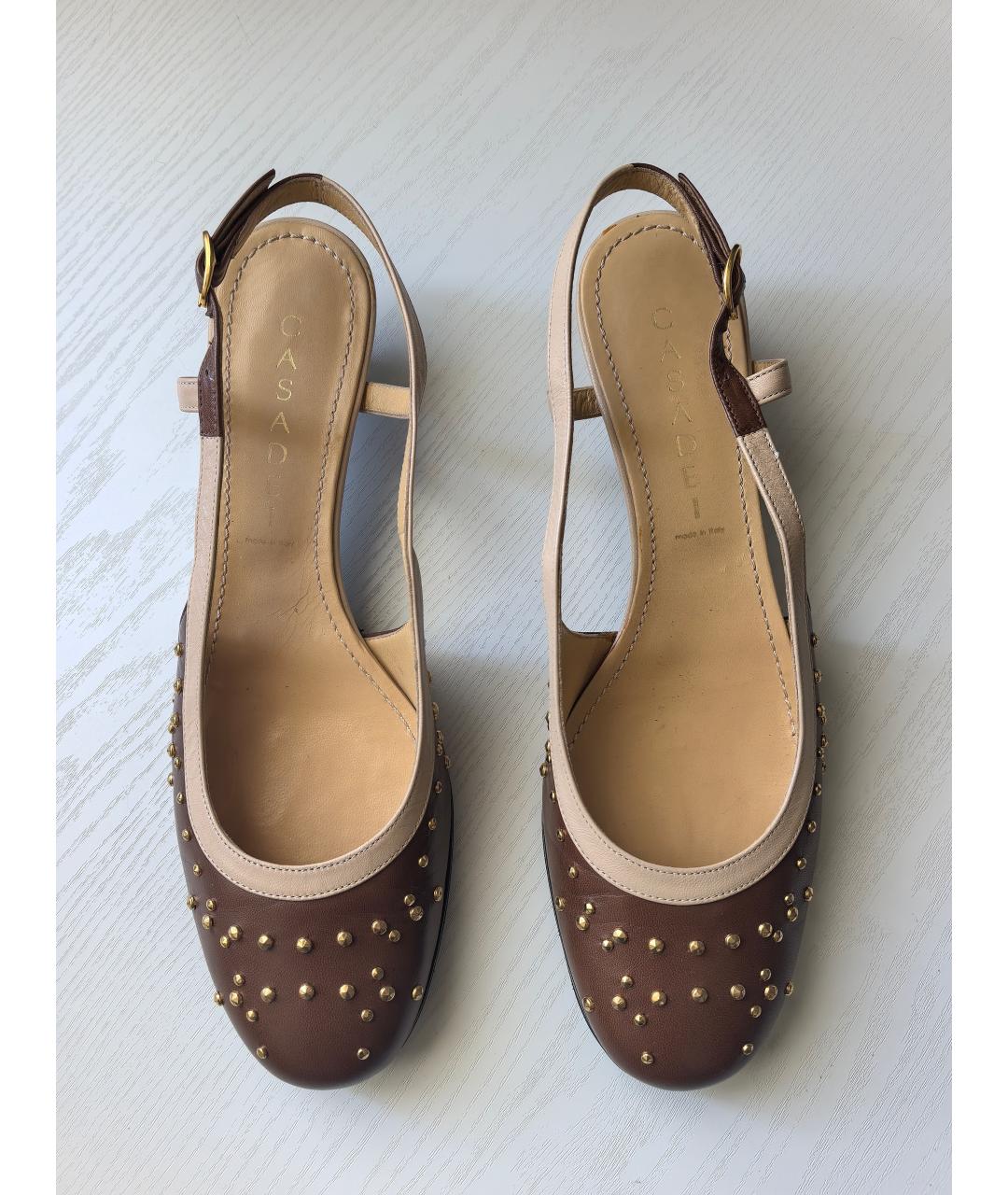CASADEI Коричневые кожаные лодочки на низком каблуке, фото 3