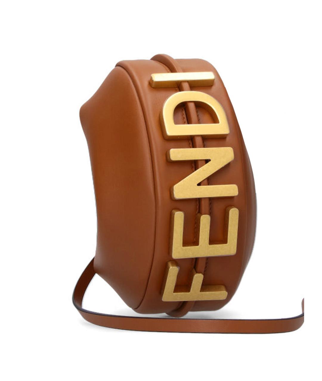FENDI Коричневая кожаная сумка через плечо, фото 4