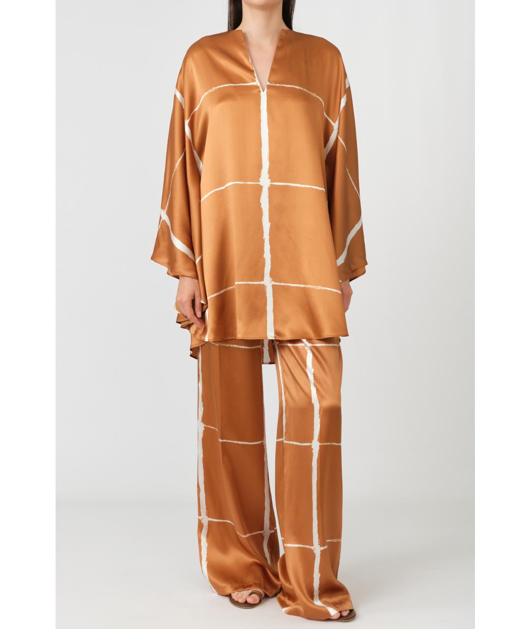 KITON Коричневые шелковые прямые брюки, фото 5