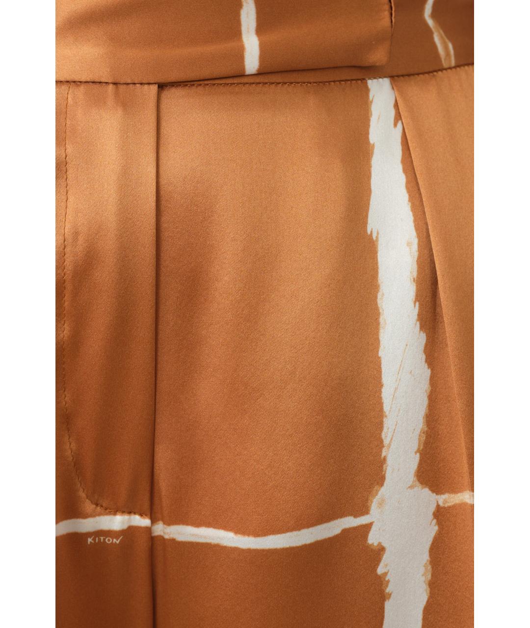 KITON Коричневые шелковые прямые брюки, фото 4