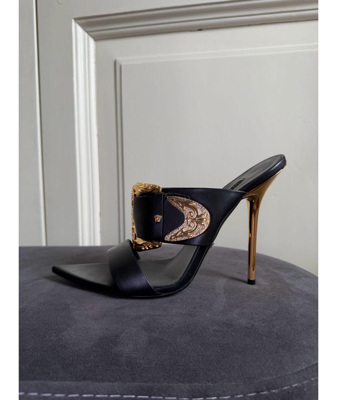 VERSACE Черные кожаные мюли, фото 7