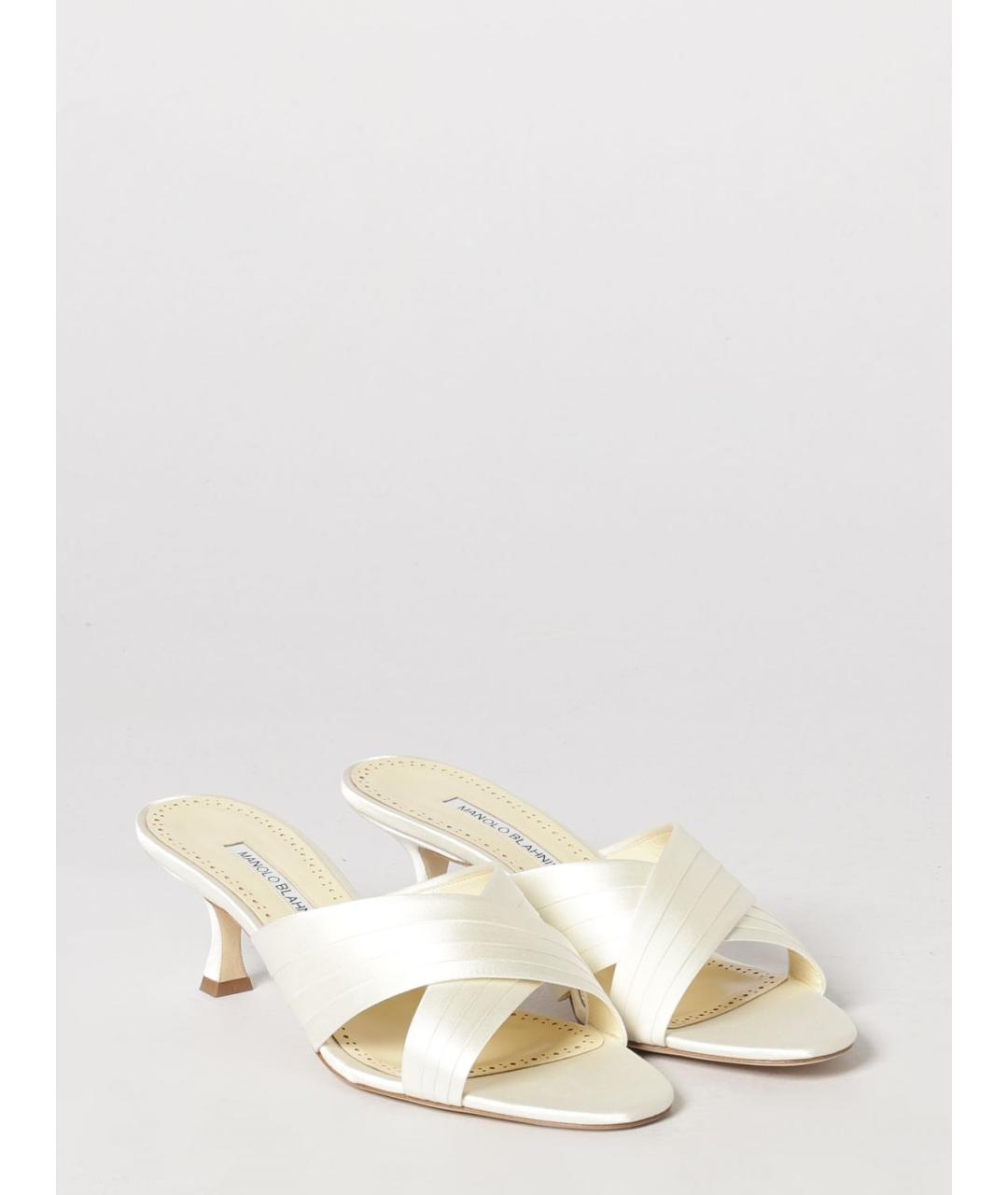 MANOLO BLAHNIK Бежевые текстильные мюли, фото 2