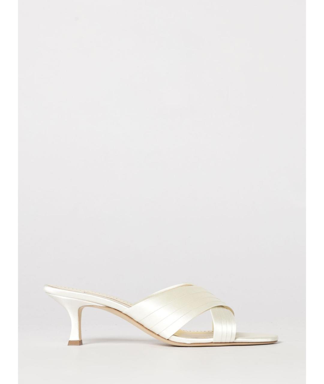 MANOLO BLAHNIK Бежевые текстильные мюли, фото 5