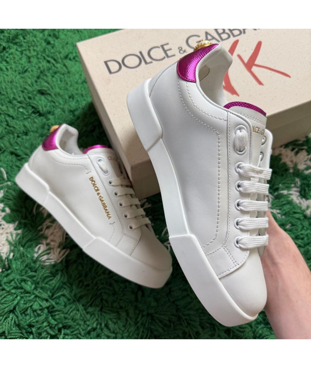 DOLCE&GABBANA Белые кожаные кеды, фото 2