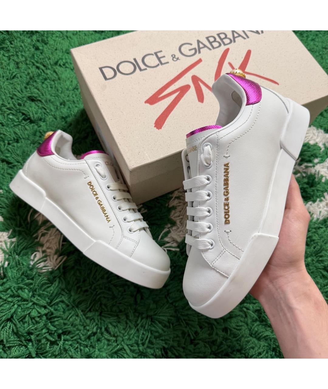 DOLCE&GABBANA Белые кожаные кеды, фото 9