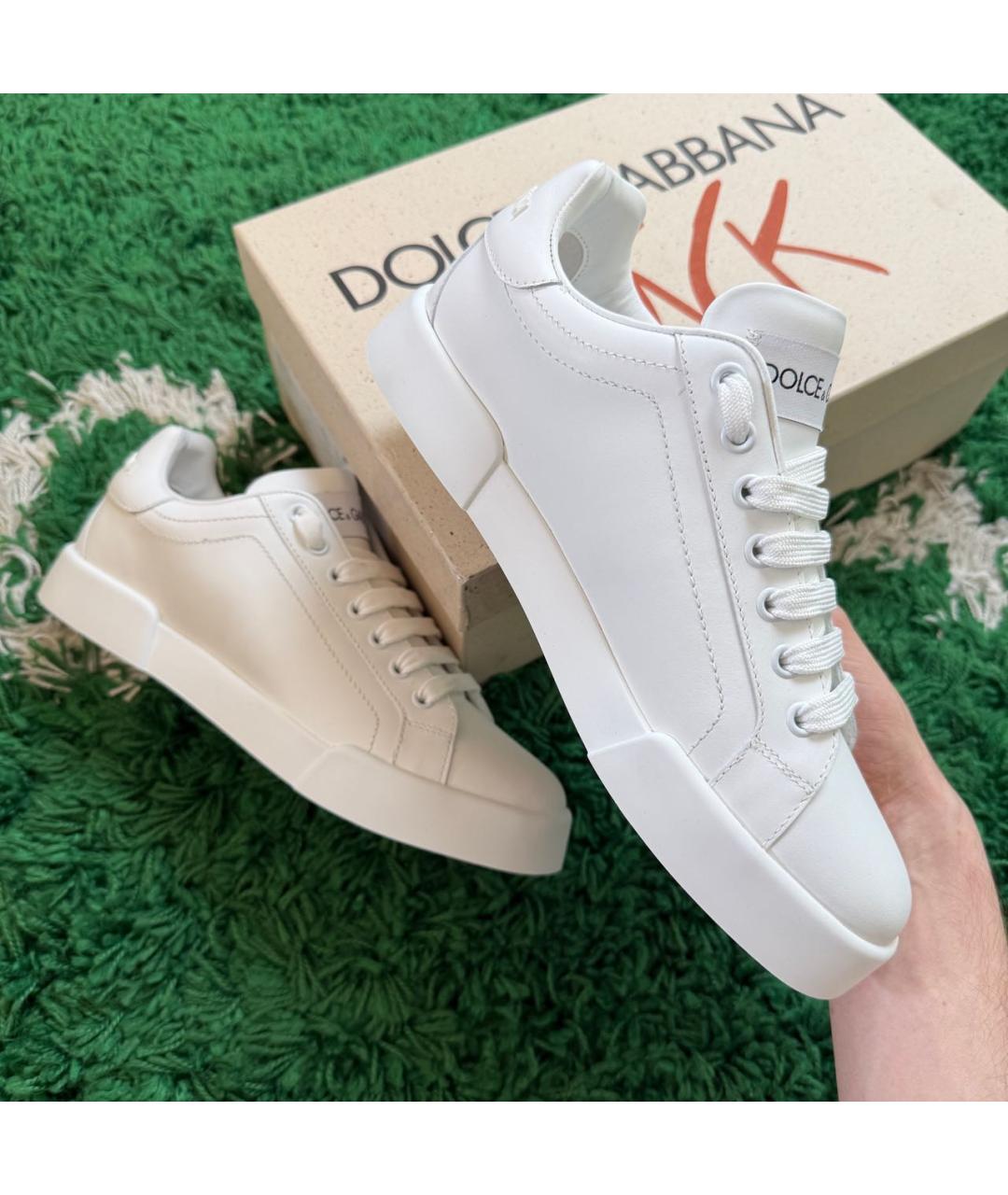DOLCE&GABBANA Белые кожаные кеды, фото 2