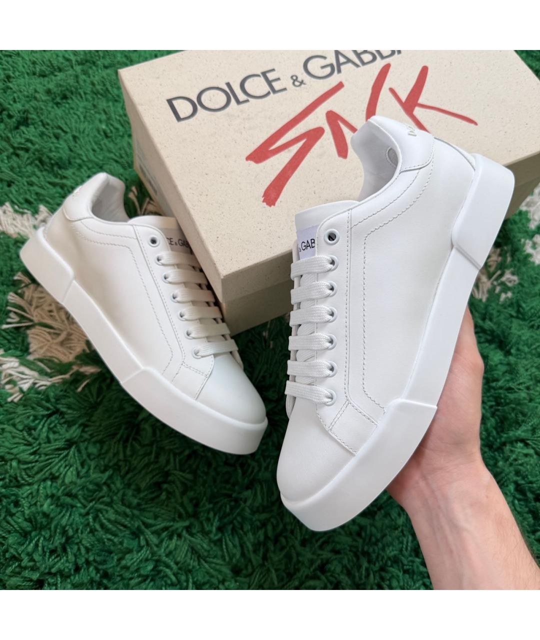 DOLCE&GABBANA Белые кожаные кеды, фото 9