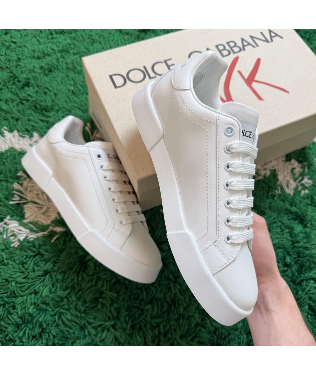 DOLCE&GABBANA Белые кожаные кеды, фото 2
