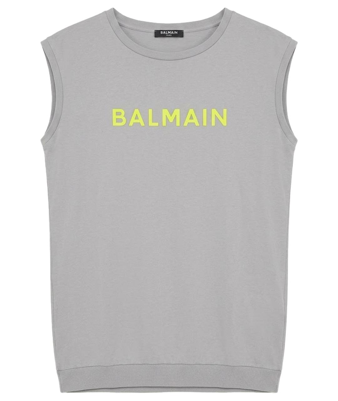 BALMAIN Серая хлопковая майка, фото 1