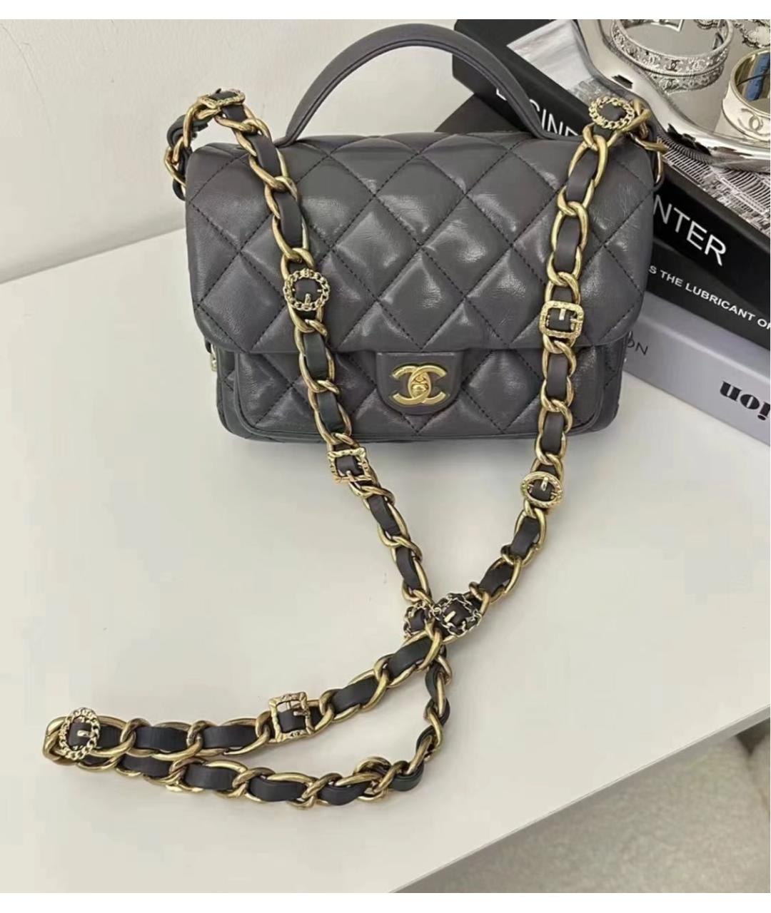 CHANEL Серая кожаная сумка через плечо, фото 5