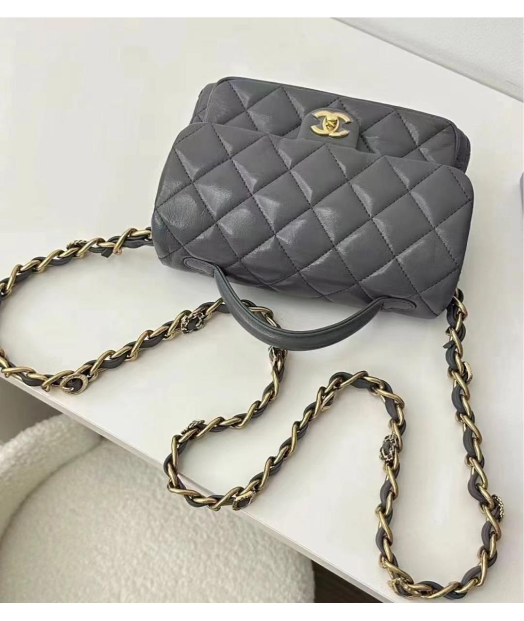 CHANEL Серая кожаная сумка через плечо, фото 6
