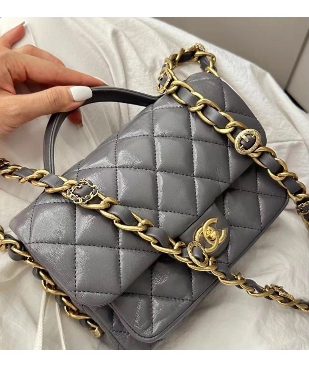 CHANEL Серая кожаная сумка через плечо, фото 7