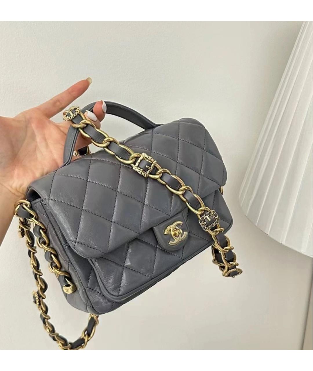 CHANEL Серая кожаная сумка через плечо, фото 8