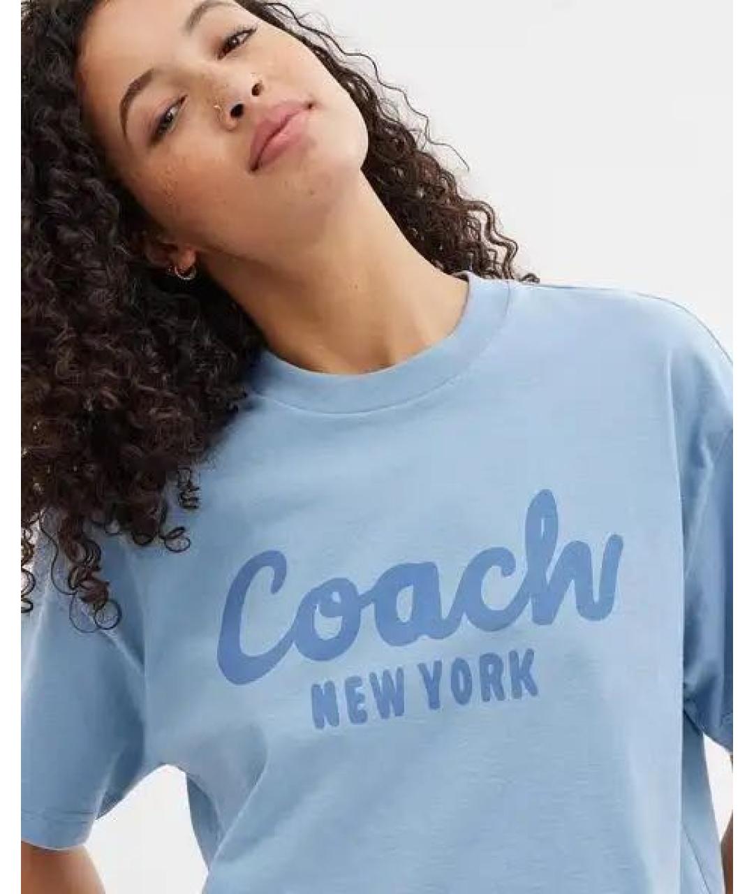 COACH Голубая хлопковая футболка, фото 8