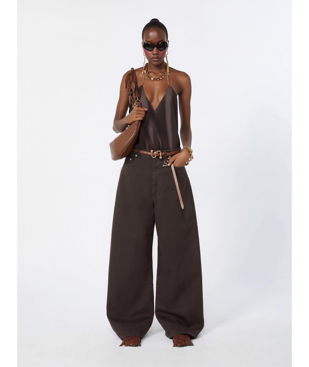 SPORTMAX Коричневые хлопковые брюки широкие, фото 2
