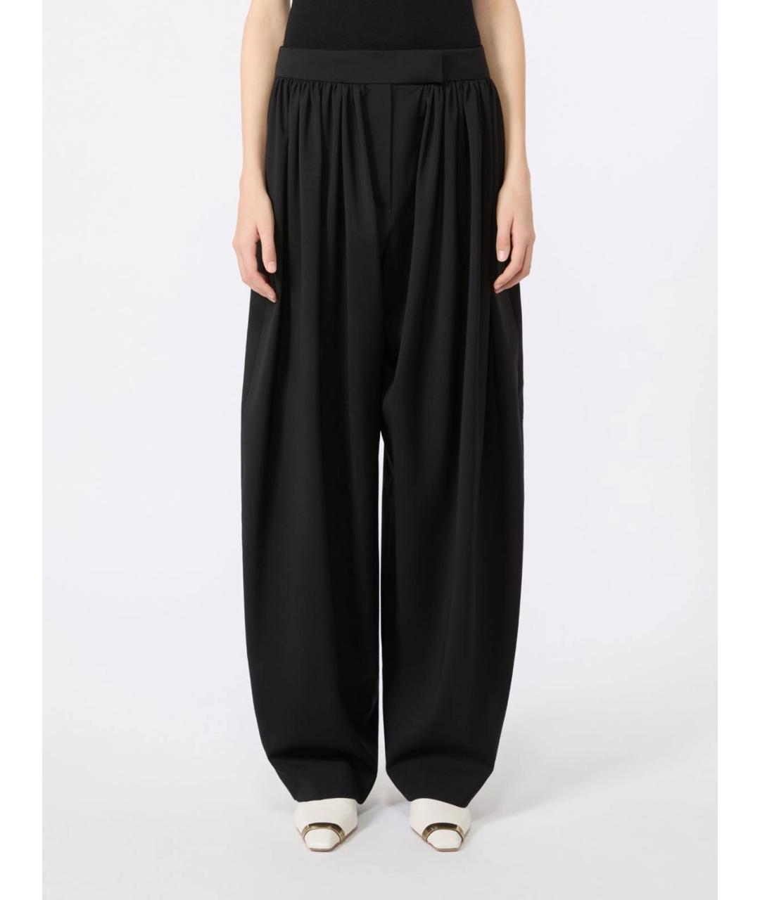 SPORTMAX Черные шерстяные прямые брюки, фото 3