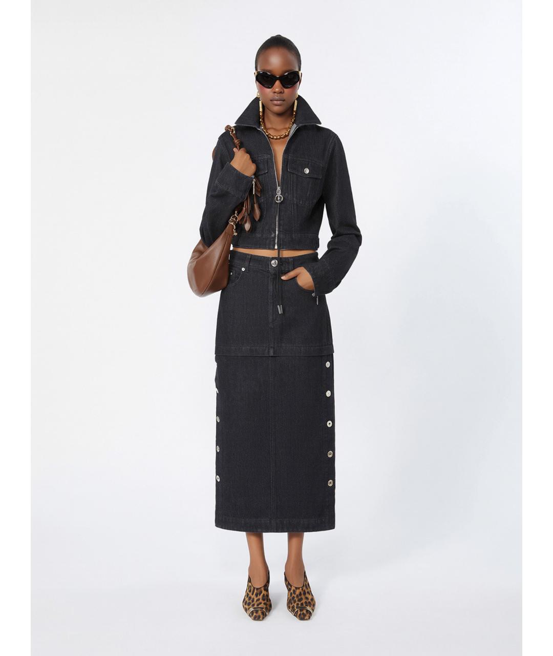 SPORTMAX Черная хлопковая юбка миди, фото 2