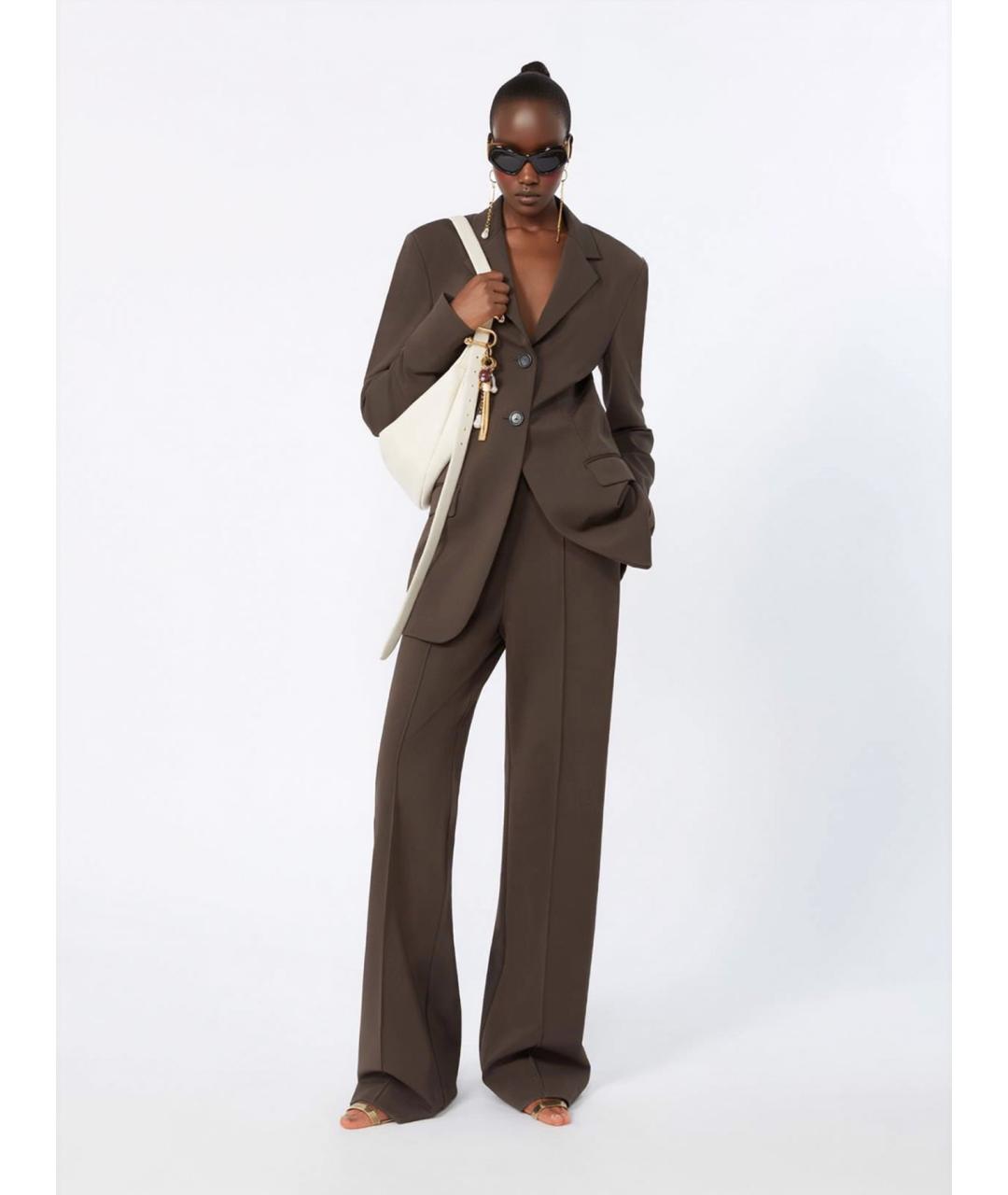 SPORTMAX Коричневые вискозные прямые брюки, фото 2