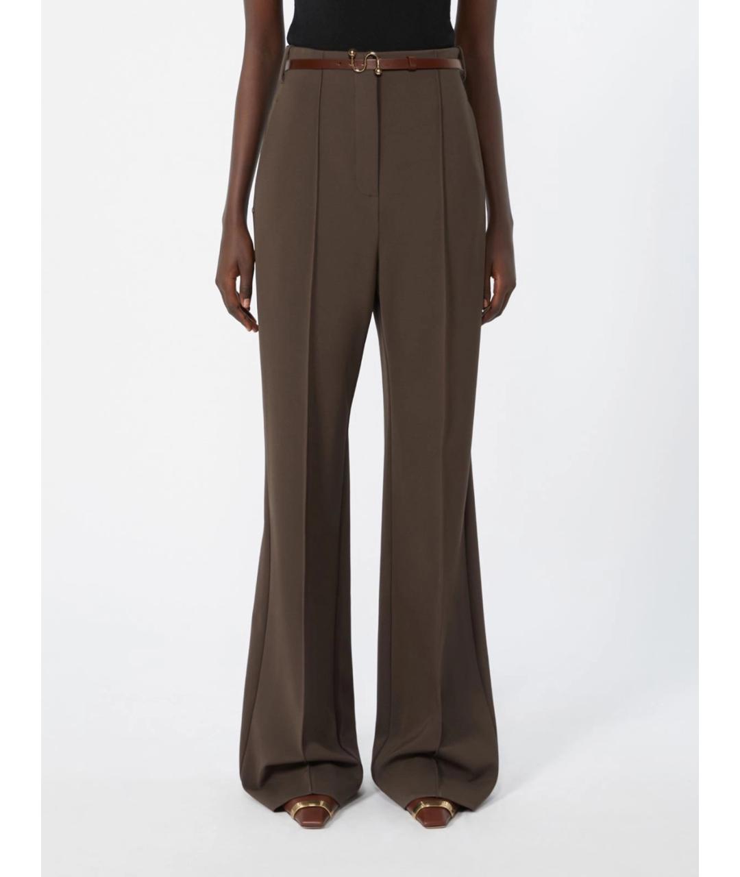 SPORTMAX Коричневые вискозные прямые брюки, фото 3
