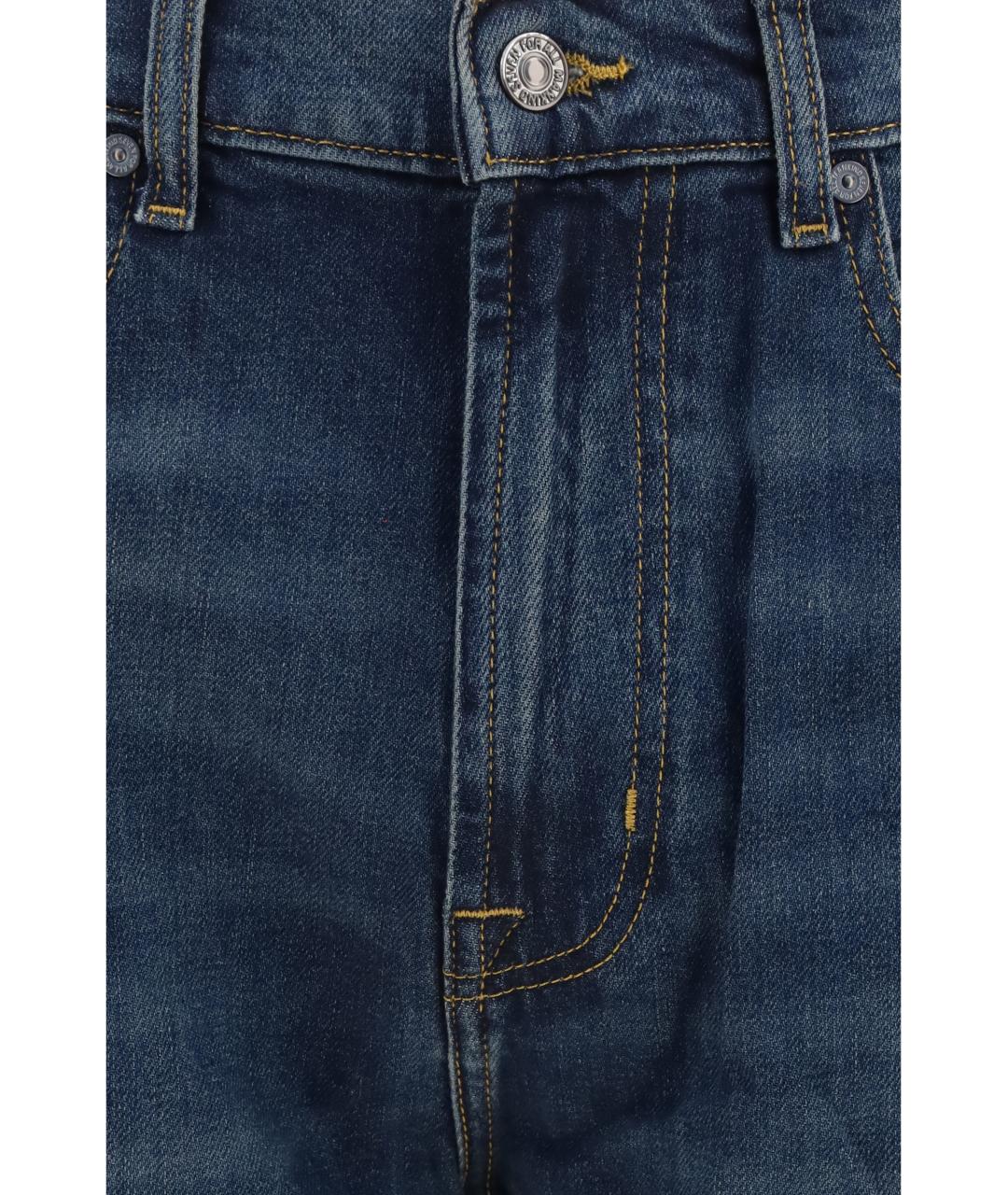7 FOR ALL MANKIND Синие хлопковые прямые джинсы, фото 3