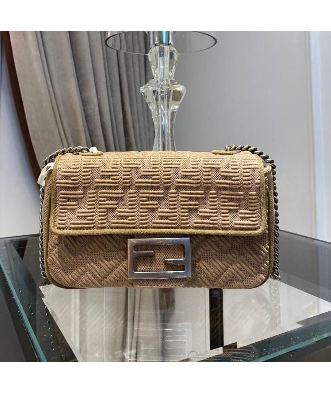 FENDI Бежевая жаккардовая сумка через плечо, фото 5