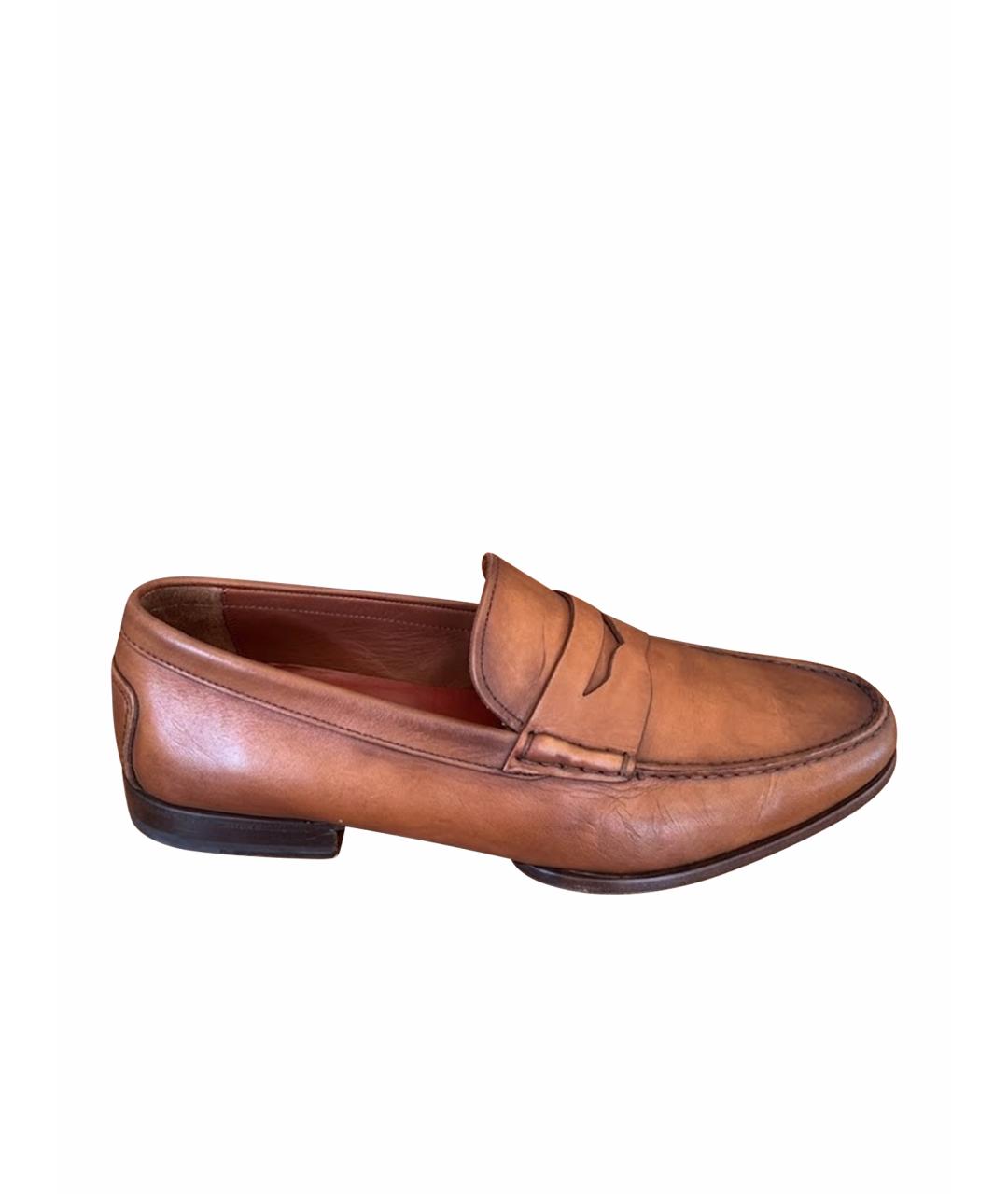 SANTONI Коричневые кожаные лоферы, фото 1
