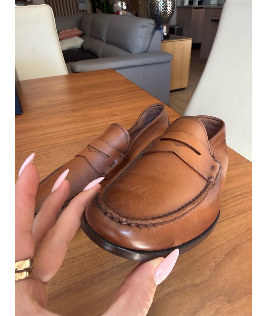 SANTONI Коричневые кожаные лоферы, фото 6