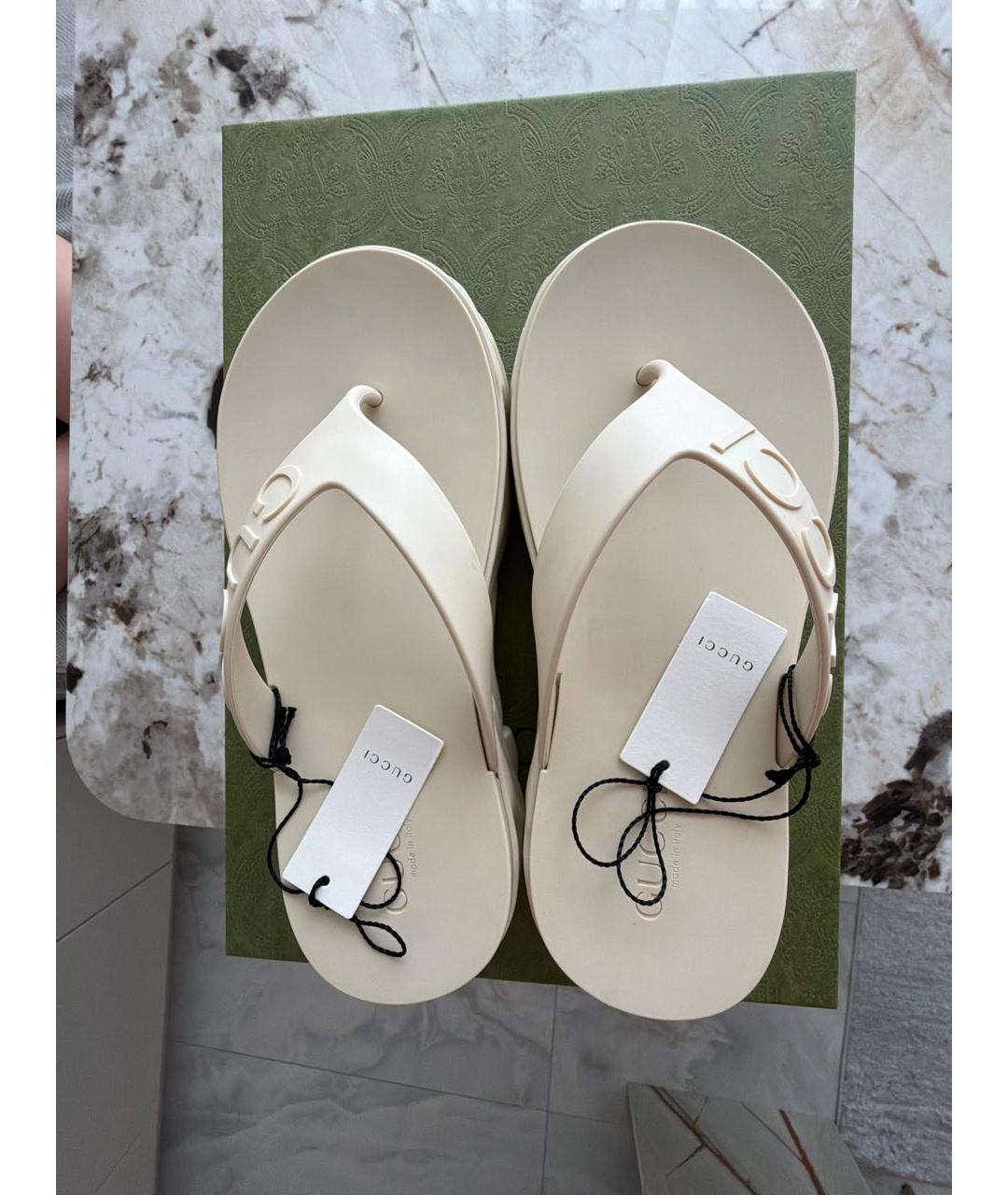 GUCCI Бежевые резиновые сабо, фото 3