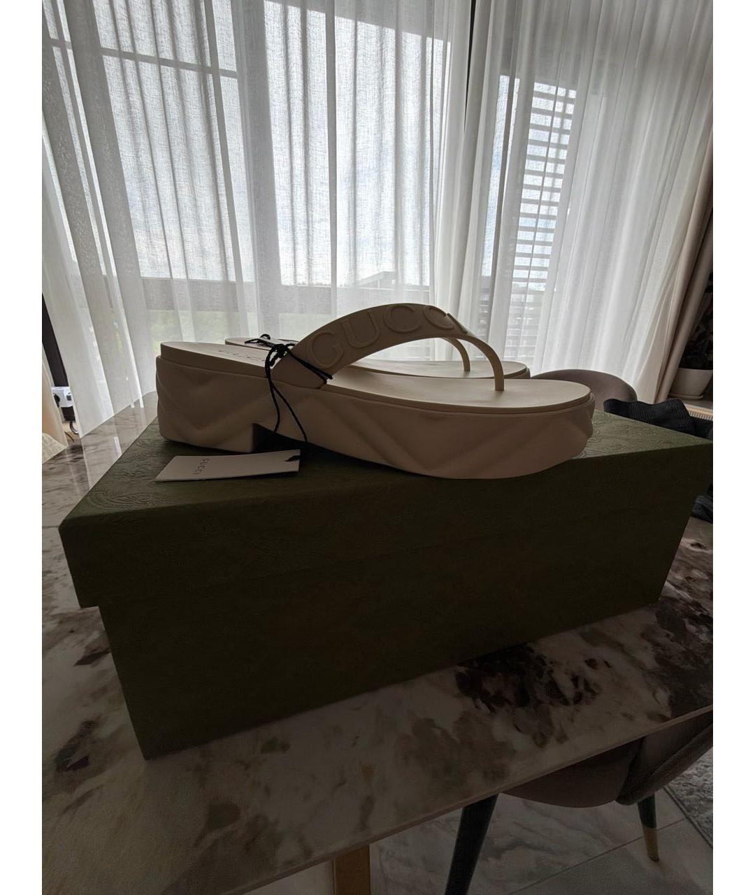 GUCCI Бежевые резиновые сабо, фото 5