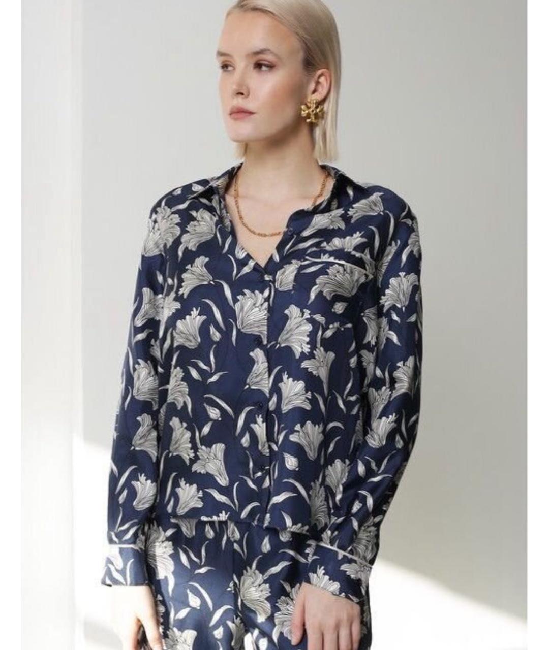 WEEKEND MAX MARA Темно-синяя шелковая блузы, фото 6
