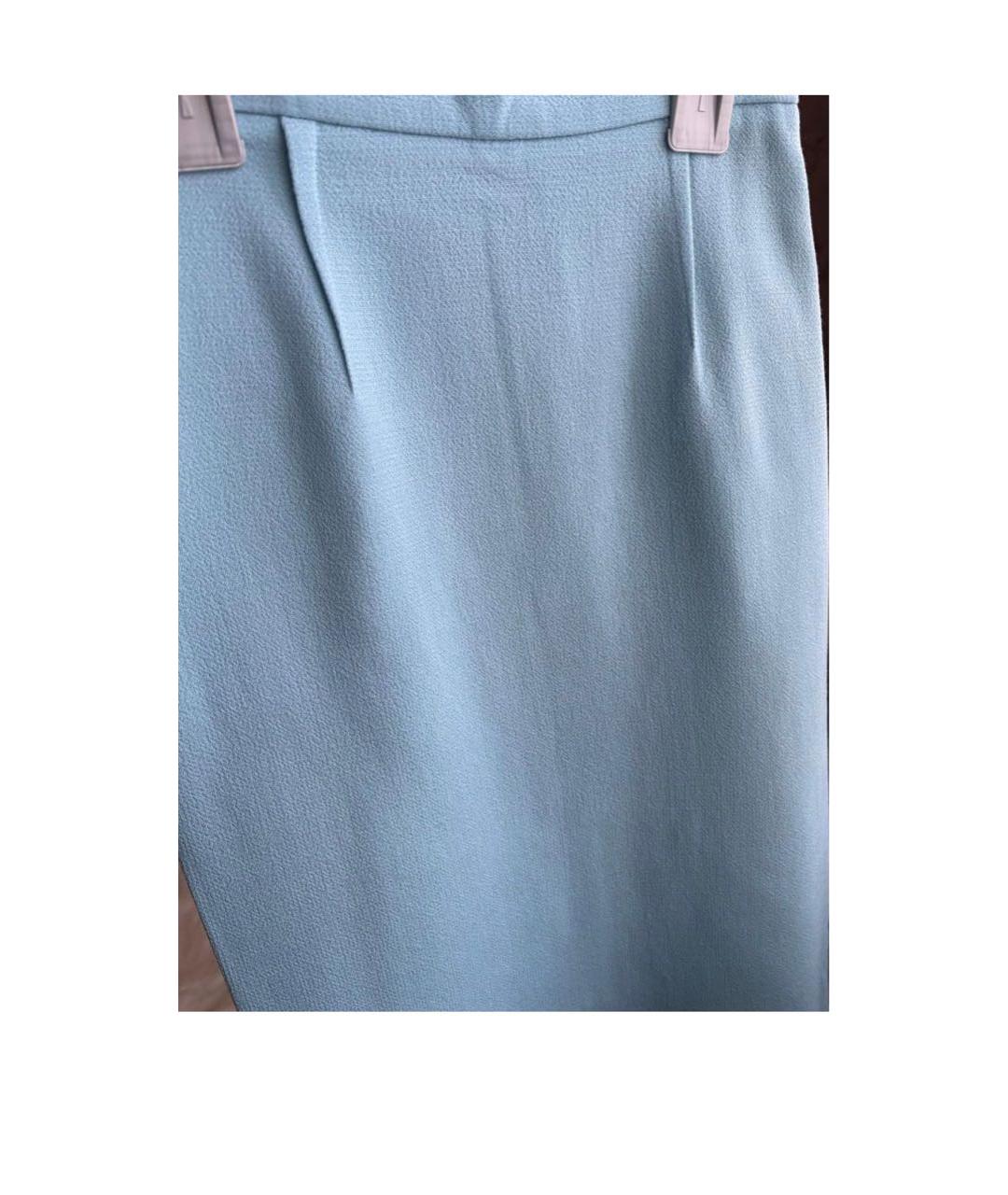 ROLAND MOURET Голубая шерстяная юбка макси, фото 4
