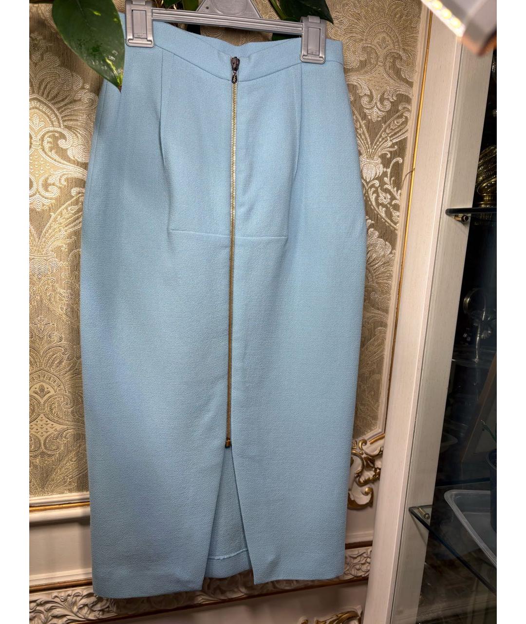 ROLAND MOURET Голубая шерстяная юбка макси, фото 2