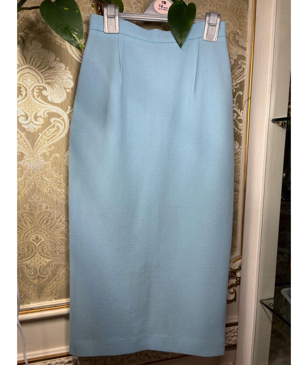 ROLAND MOURET Голубая шерстяная юбка макси, фото 9