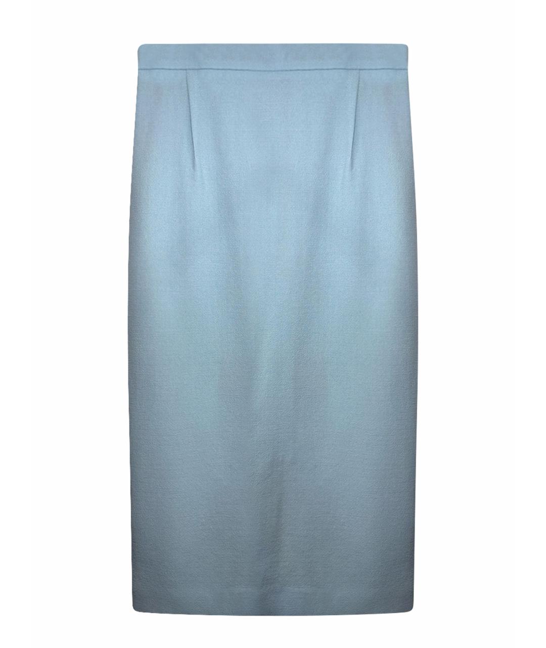 ROLAND MOURET Голубая шерстяная юбка макси, фото 1