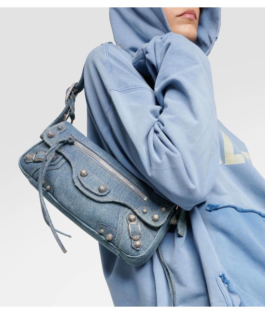 BALENCIAGA Голубая тканевая сумка через плечо, фото 6
