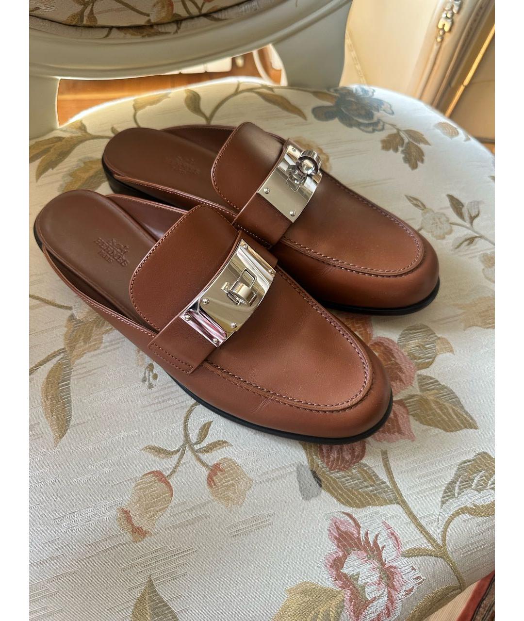 HERMES Коричневые кожаные мюли, фото 2