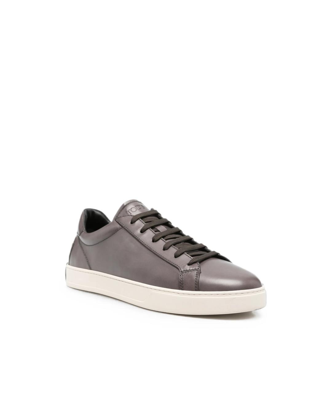 TOD'S Серые кожаные низкие кроссовки / кеды, фото 4