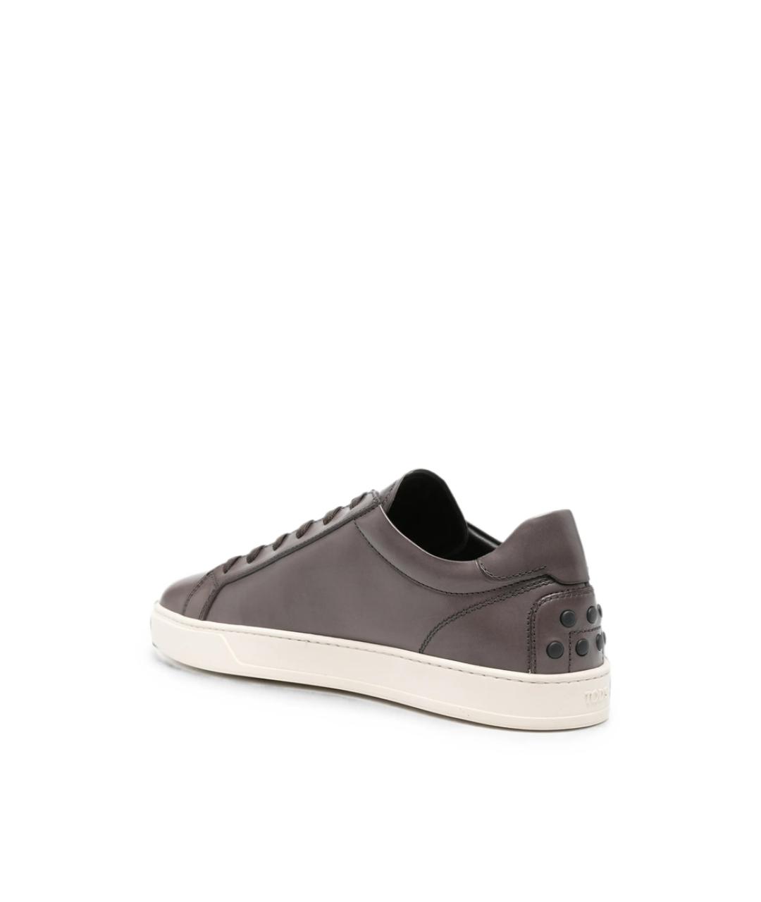 TOD'S Серые кожаные низкие кроссовки / кеды, фото 2