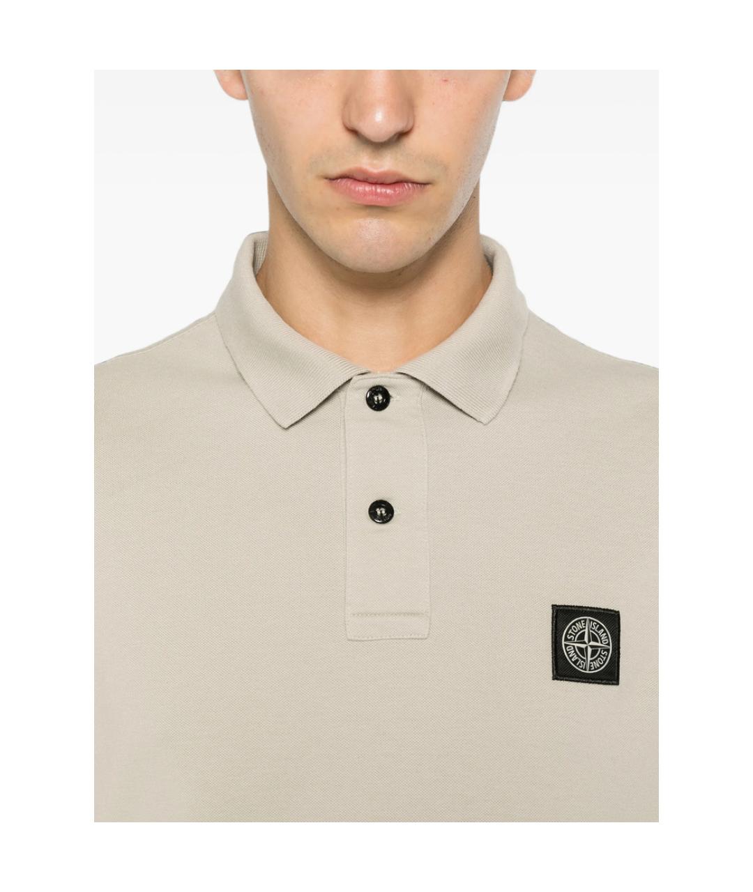 STONE ISLAND Бежевое хлопковое поло с коротким рукавом, фото 4