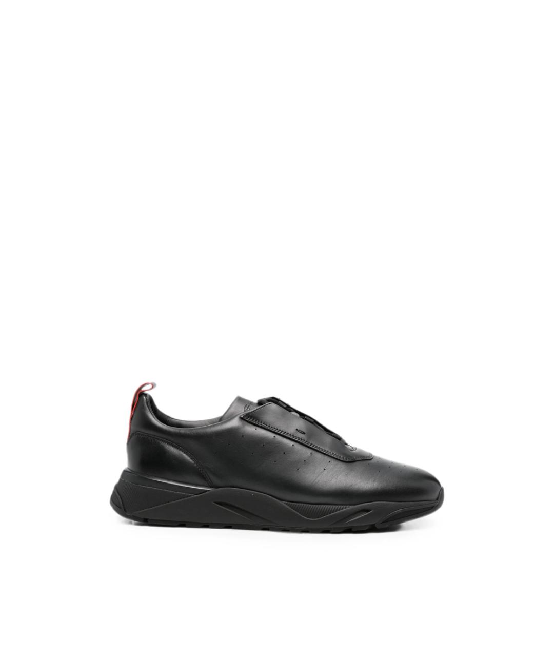 SANTONI Черные кожаные низкие кроссовки / кеды, фото 1