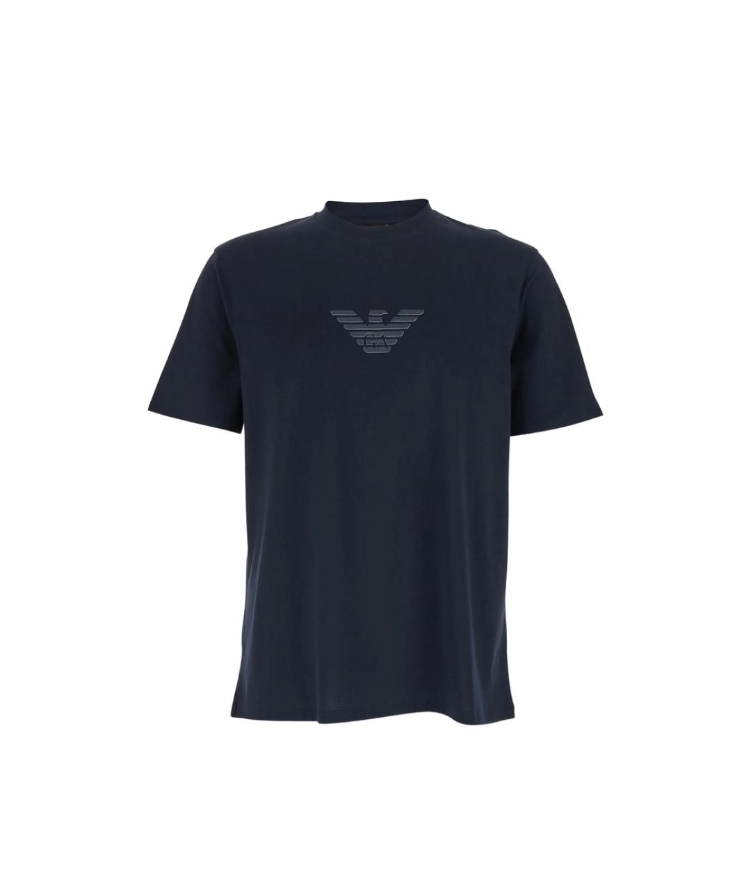EMPORIO ARMANI Темно-синяя хлопковая футболка, фото 1