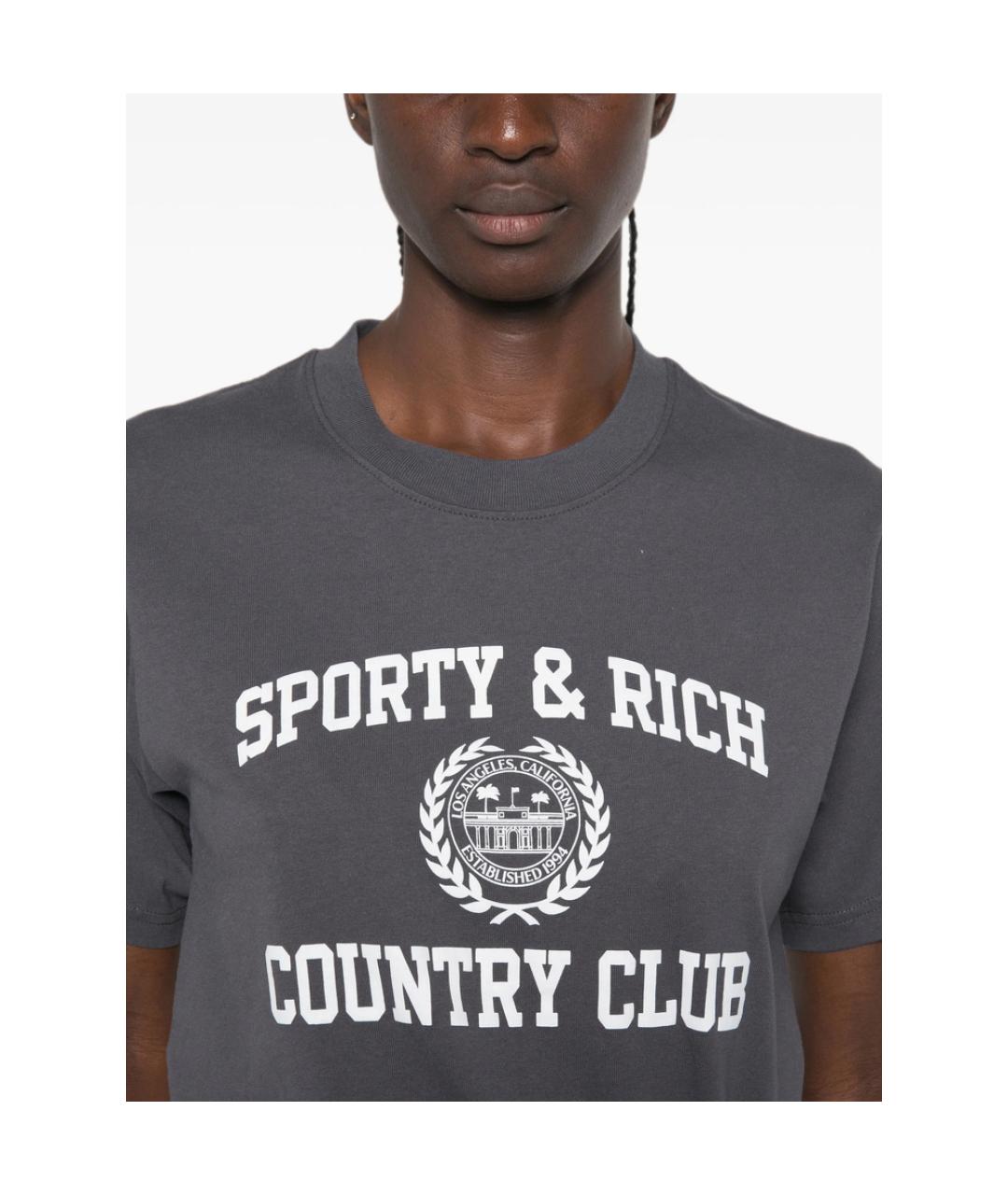 SPORTY AND RICH Серая хлопковая футболка, фото 4