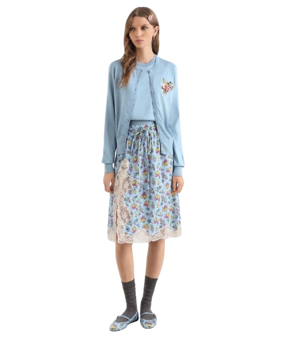 DOLCE&GABBANA Голубая шелковая юбка миди, фото 1