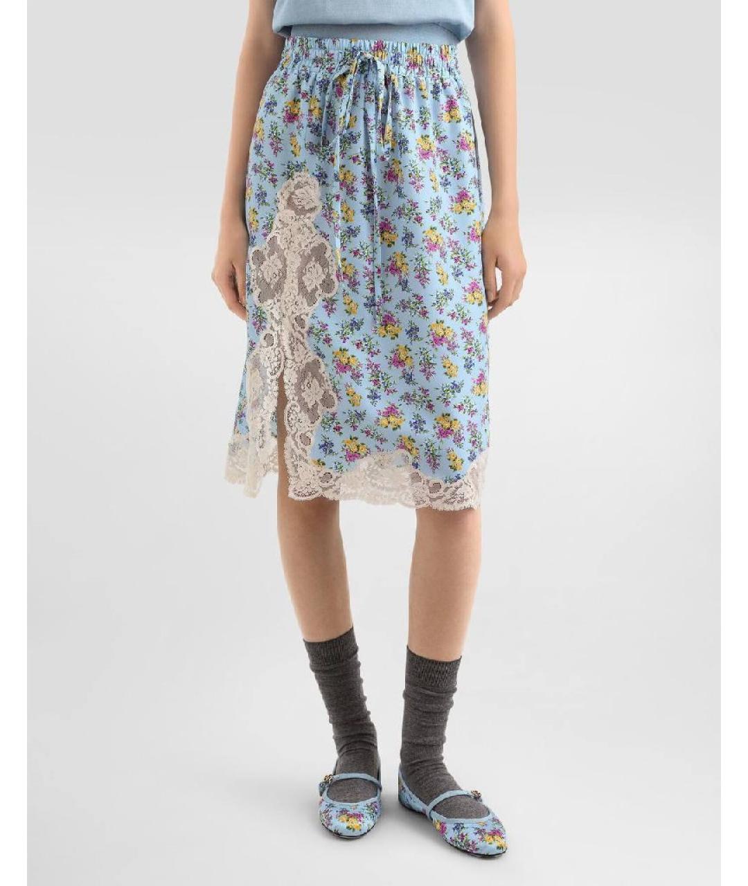 DOLCE&GABBANA Голубая шелковая юбка миди, фото 3