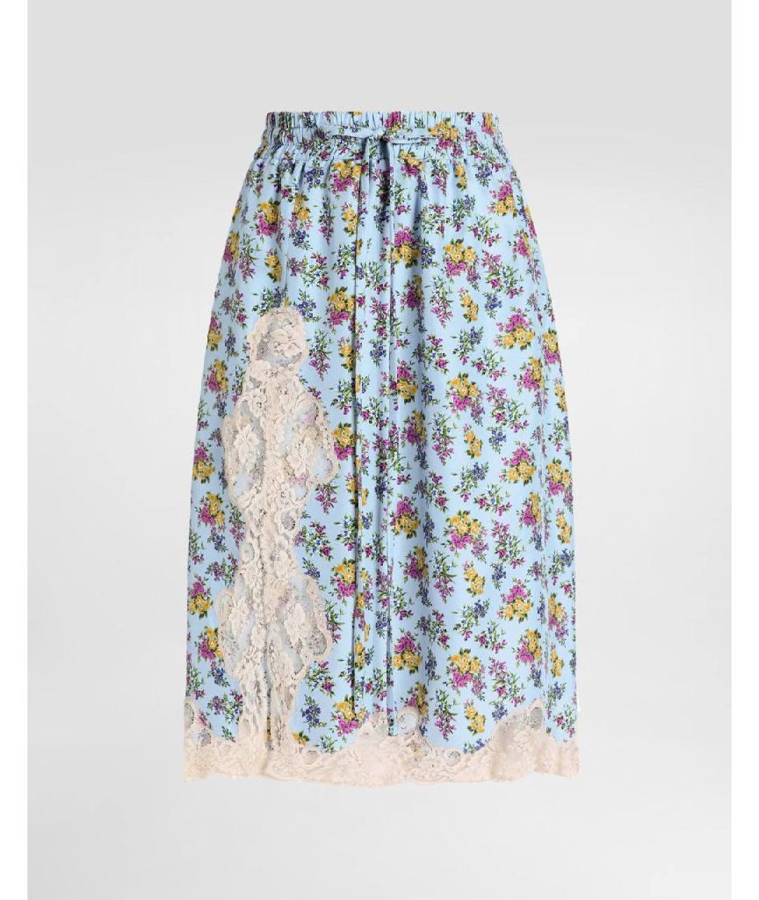 DOLCE&GABBANA Голубая шелковая юбка миди, фото 4