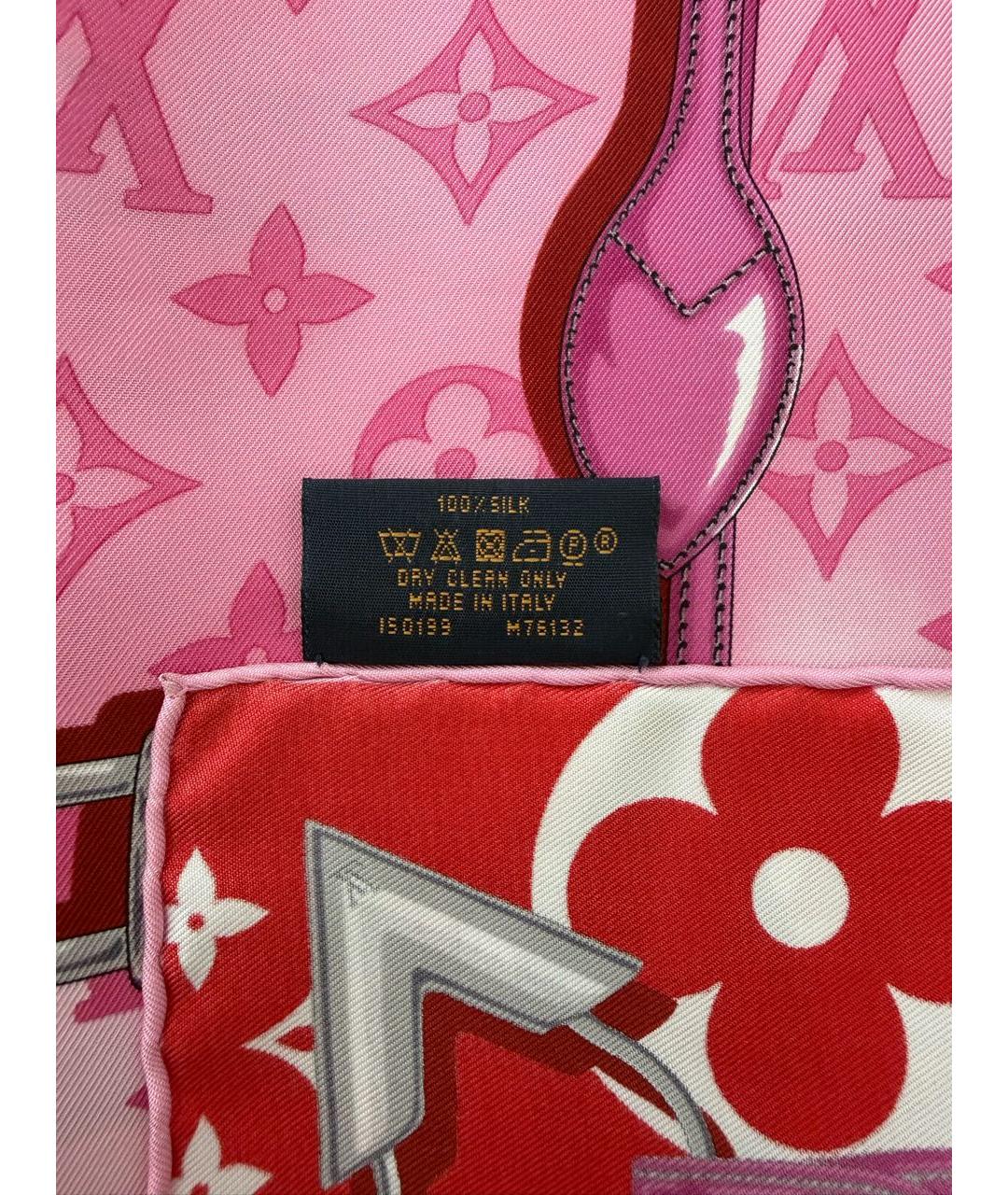 LOUIS VUITTON Красный шелковый платок, фото 5
