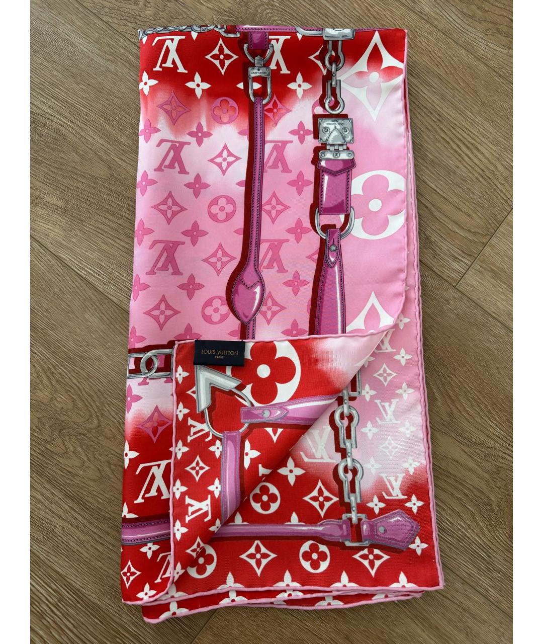 LOUIS VUITTON Красный шелковый платок, фото 8